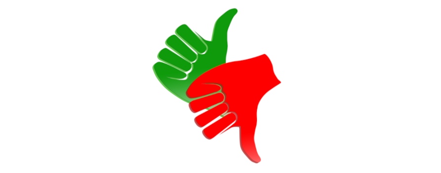 Rysunek przedstawiający dwa kciuki, pierwszy zielony jest skierowany kciukiem do góry, drugi czerwony jest skierowany kciukiem w dól