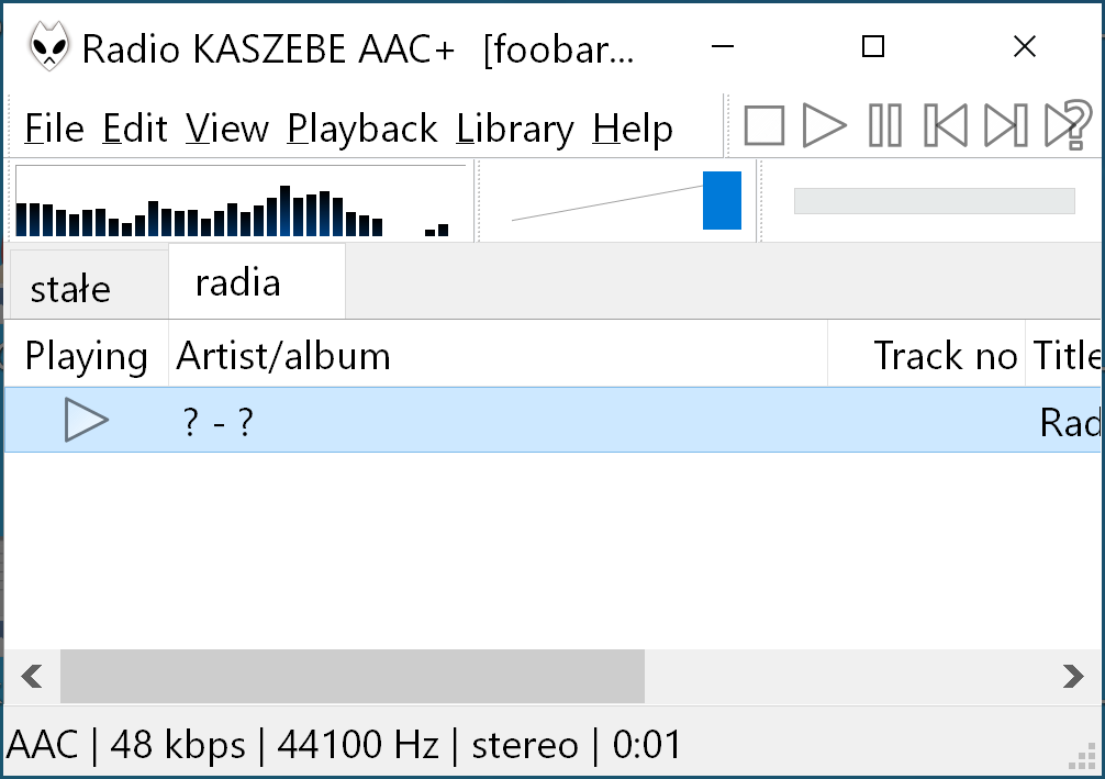 foobar 2000, odtwarzanie radia z przykładowejplaylisty radia