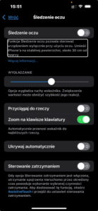 Widok ustawień opcji Śledzenie Oczu.