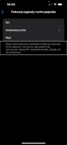 Widok ustawień opcji Pokazuj Sygnały Ruchu Pojazdu.