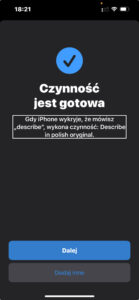 Widok ekranu z potwierdzeniem skonfigurowania nowego skrótu głosowego.