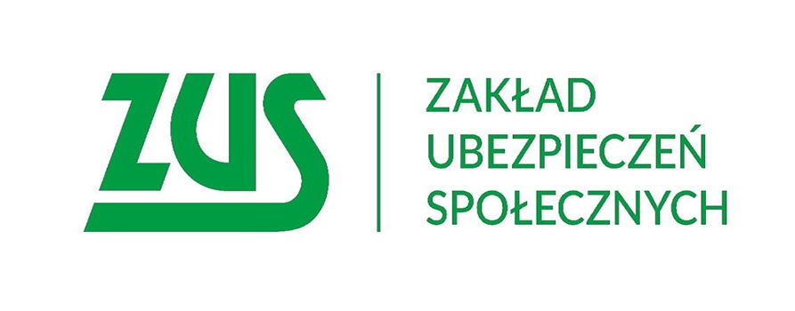 logotyp ZUS, zielony napis na białym tle ZUS Zakład Ubezpieczeń Społecznych