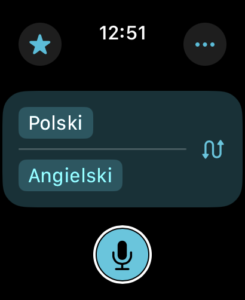 Widok głównego ekranu aplikacji Tłumacz na Apple Watch…<p class=