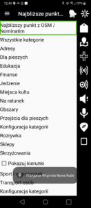 Zrzut ekranu przedstawiający najbliższe punkty z OSM Najbliższy adres funkcja Nominatim
