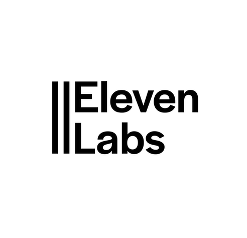 Logo przedstawia napis "Eleven Labs" w czarnym kolorze na białym tle. Po lewej stronie znajduje się stylizowany element graficzny składający się z dwóch pionowych linii, które przypominają cyfrę "11". Całość ma nowoczesny i minimalistyczny wygląd.