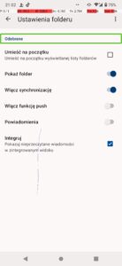 Thunderbird Android ustawienia folderu