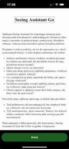Zrzut ekranu Seeing Assistant Go z widocznym fragmentem samouczka