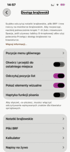 Widok okna ustawień funkcji Dostęp brajlowski
