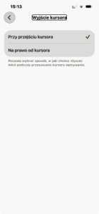 Widok ustawień Wyjścia kursora.