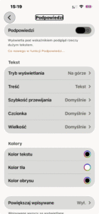 Widok ustawień nowej zakładki Podpowiedzi.