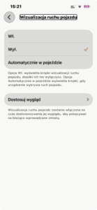 Widok ustawień opcji Wizualizacja ruchu pojazdu