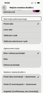 Widok ustawień trybu jednoręcznego