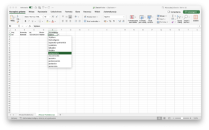 Zrzut ekranu z programu Excel. W arkuszu są kolumny oznaczone jako Imię, Nazwisko, tel., Miasto i Województwo