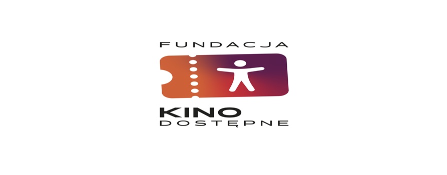 logotyp Fundacji Kino dostępne, na grafice symbol ludzkiej sylwetki na bilecie kinowym